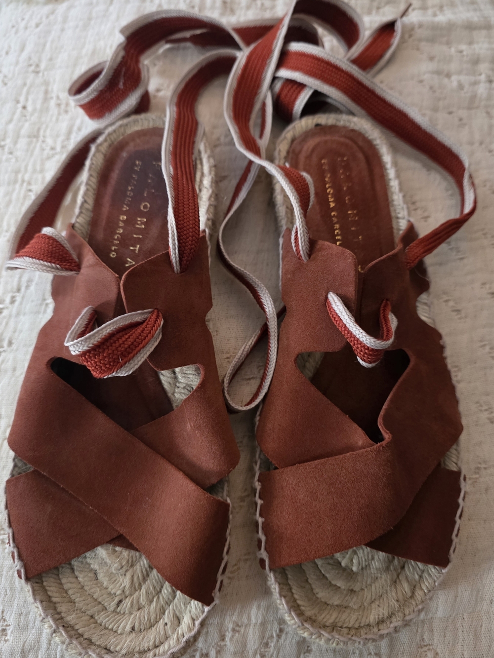 Paloma Barcelo Women's Rust Suede  Espadrille Sandals with Ankle Ties
